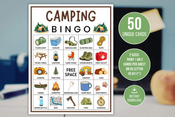 Camping Bingo Game Fun Outdoor Kids