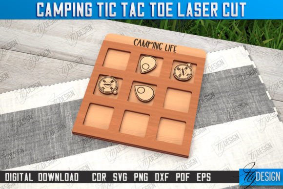 Camping Tic Tac Toe Wooden Game Design