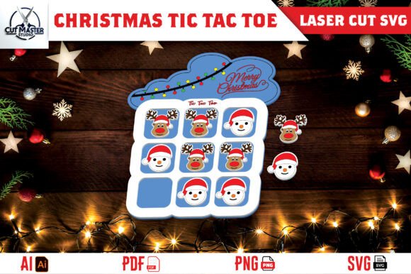 Christmas Tic Tac Toe Game Laser Cut SVG