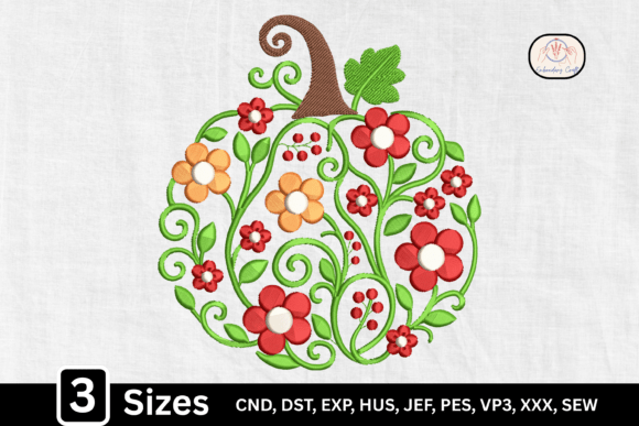 Cute Fall Floral Pumpkin Embroidery Design
