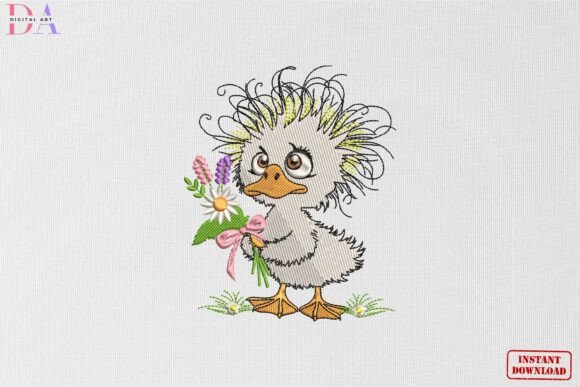 Cute Fluffy Duck Flower Bouquet: A Whimsical Embroidery Pattern for Modern Creators