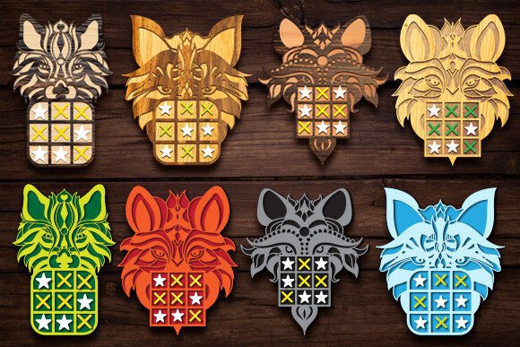 Laser Cut Wolf Tic Tac Game Board Bundle