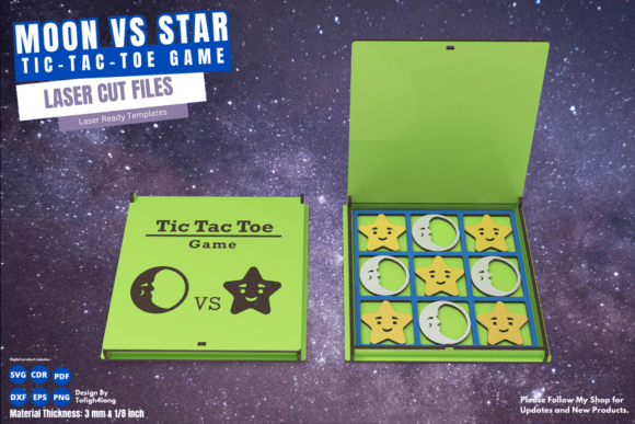 Moon Star Tic Tac Toe Game SVG for Laser Cutting: A Versatile Design for Makers and Creators