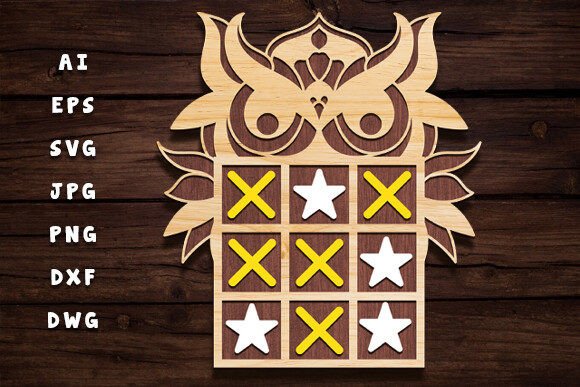 Owl Laser Cut Tic Tac Toe Game Board