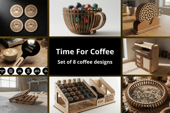 Set of 8 Coffee Designs SVG: Premium Assets