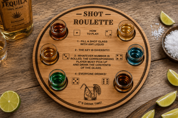 Shot Roulette Laser Cut SVG: Elevating Party Dynamics with Custom Wooden Gaming